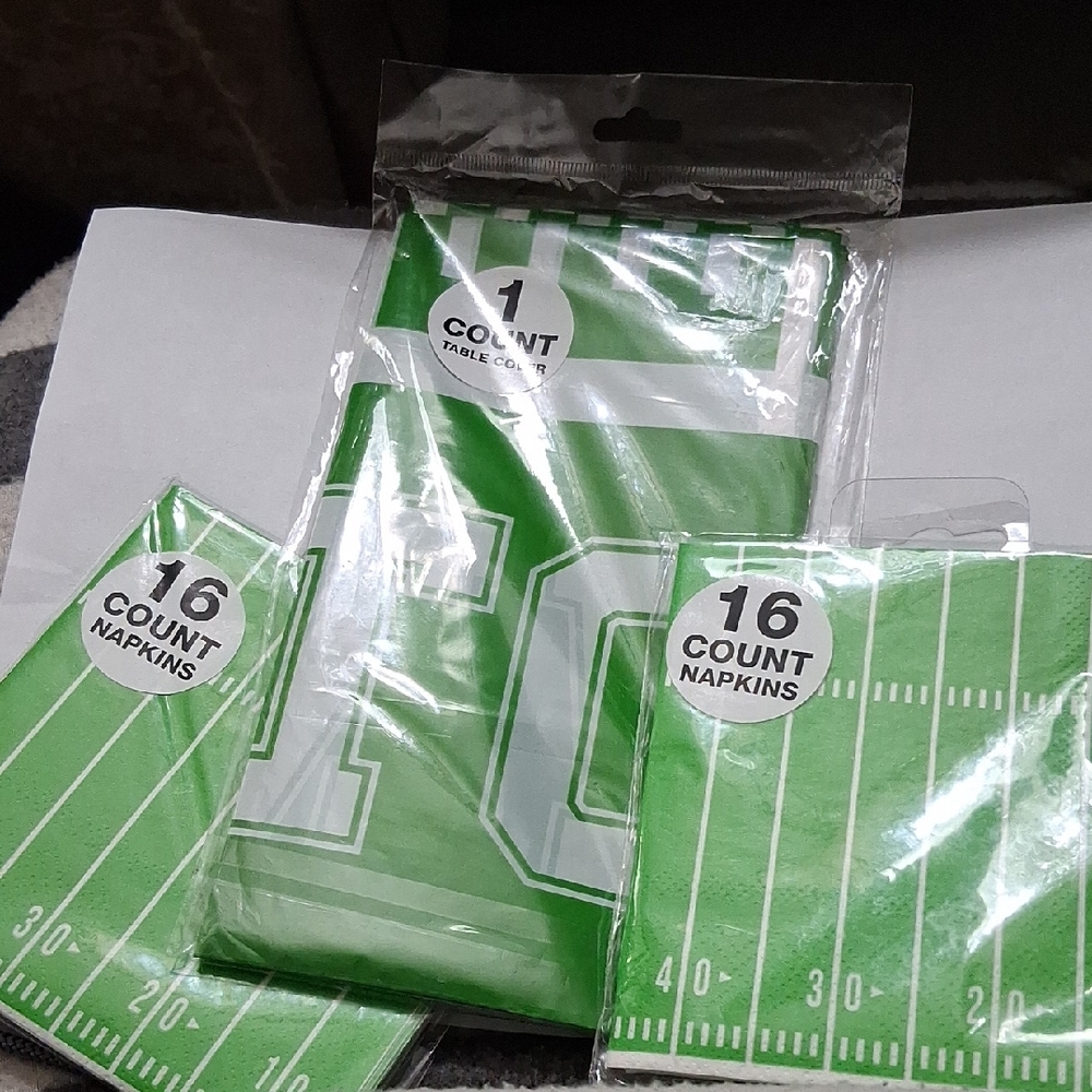 Green Football Field Party One Table Cloth and Napkins  Two - 16 Count